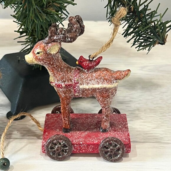 Vintage Glitter Santa Jack In The Box Reindeer Pull Toy Christmas Ornaments Lot - Picture 11 of 16